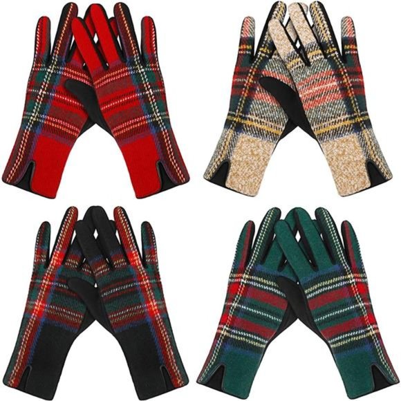 4 Pairs Women Plaid Winter Gloves Touch Screen Plaid Pattern Gloves Tartan - Picture 1 of 7
